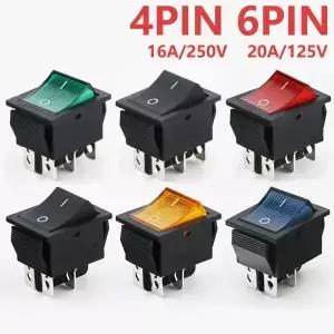 KD4 로커 스위치 ON OFF LED 16A 250V 220V T85 20A 소형 6 핀 4 조명 2 위치 토글