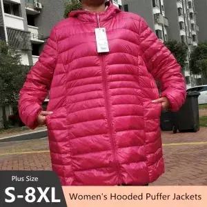 플러스 사이즈 5XL 여성용 후드 퍼퍼 자켓 2023 신착 초경량 Packable Warm Slim Fit Down Coat