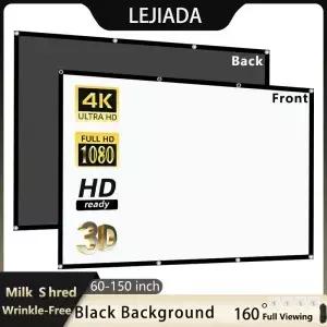 LEJIADA 프로젝터 스크린 60-150 인치 흰색 우유 파쇄 검정색 배경 주름없는 디자인 소프트 프로젝션 실내