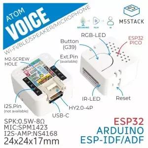 M5Stack 공식 ATOM 음성 프로그래밍 가능 AI 스마트 스피커(내장 ESP32 블루투스 WiFi 사물 인터넷 개발