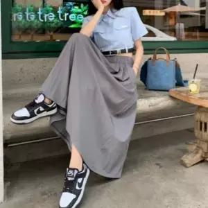 여성 캐주얼 밴딩 플레어 A라인 롱 주름 스커트 치마