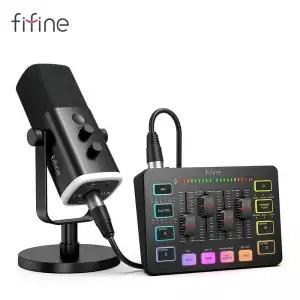 RGB 오디오 믹서가 포함된 FIFINE 올인원 팟캐스트 키트 PC 게임 녹음용 다이나믹 마이크가 스트리밍