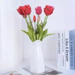 새로운 앵무새 웨이브 튤립 실리콘 인공 꽃 부드럽고 편안한 꽃다발 홈 룸 거실 데스크탑 장식