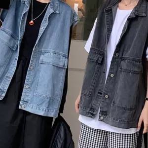 (다올)여성 오버핏 데님 카라 조끼 베스트 간절기