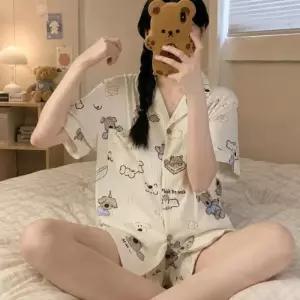 [라일리여성언더웨어] Rly 요루 면 여성 강아지 반팔 파자마 반바지 잠옷