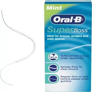 OralB 슈퍼 미리 자른 스트랜드 브릿지·교정장치·넓은 공간용 치실 50개