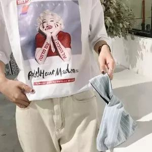 줄무늬미니 패턴 에코백 휴대폰 화장품 파우치 손가방 복주머니 미니가방 캔버스가방 손가방 소품가방 보과