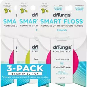 DrTung 스마트 치실 천연 카다멈 맛 3개입 및 PFAS 무함유 잇몸에 순하고 팽창 신축 가능 BPA