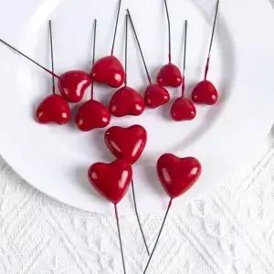 20pcs 3D 하트 모양 케이크 토퍼 믹스 사이즈 골드 실버 핑크 러브 볼 발렌타인 데이 컵케익 플래그 웨딩