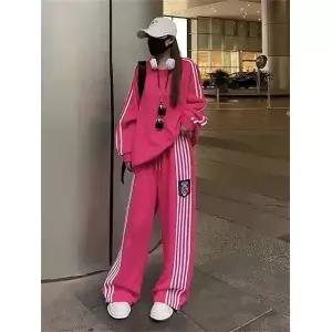 유행하는 스트릿 스타일 여성용 봄 가을 루즈핏 슬리밍 순면 스웨트셔츠 와이드 레그 팬츠 캐주얼 투피스