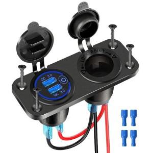 12V/24V 듀얼 USB 소켓 패널 QC3.0 차량용 충전기 어댑터 콘센트 시거잭 (자동차 보트 RV 오토바이용)