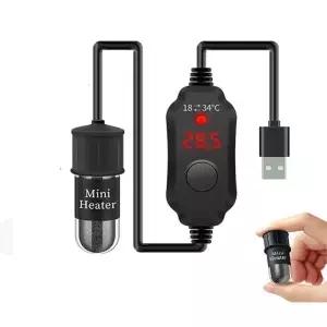 미니 수족관 히팅 로드 어항 히터 수중 온도 조절기 18-34 조절 가능 USB 충전