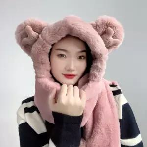큐티베어 일체형 후드 머플러 모자목도리 후드머플러