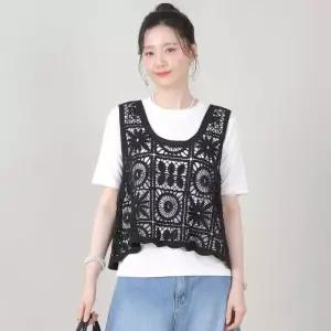 애비뉴투지 면 코튼 플라워 뜨개 스카시 니트 여름 조끼 V07553 1418374