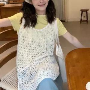 오앤디샵 롱 그물 여성용 여름 트임 레이어드 펀칭 니트 조끼 양옆 베스트 1418247