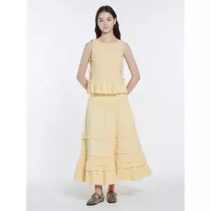 GANNI Stretch Cotton Long Tiered Frill Skirt - Lemon 1410776