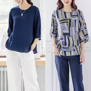[하프클럽/제니유]루나 여성 여름 냉감 인견 7부 반팔 블라우스 빅사이즈 티