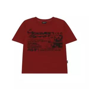 오드스튜디오 페이스 그런지 그래픽 레귤러핏 티셔츠 - MAROON RED 7149857