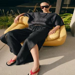 ZARA ZW 컬렉션 100% 린넨 슬릿 팬츠 - 블랙 1936/334/800