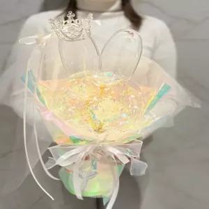 블루몽플라워 홀로그램 장미 3송이 토끼 꽃다발 LED 졸업식 발표회 여자친구 선생님 기념일 이벤트