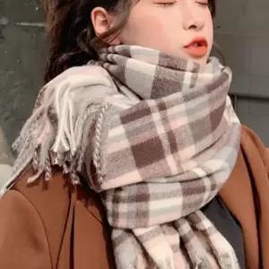 오너클랜 남녀공용 체크 롱 머플러 두꺼운 목도리 스키모자 털모자