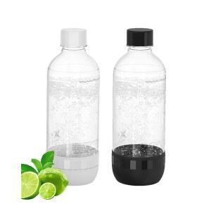 오이디파이 소다 메이커 병, 재사용 가능한 및 탄산음료 프리 기계 물병 1리터, 교체용 BPA 스파클링 2팩, 화이트(1L) 블랙(1L)