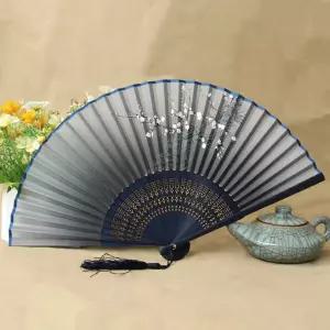 PL 내츄럴 부채 매화꽃 접이식 대나무 부채(블루) No9