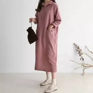 데이트룩 루즈핏 여성 코듀로이 골덴 롱원피스 ha24413