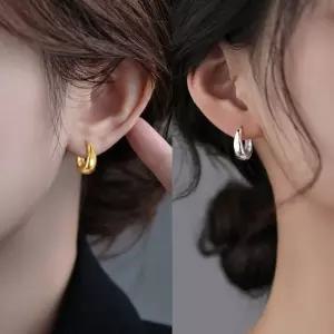 데일리 물방울 귀걸이 원터치 은전기도금 실버 이어링 은침