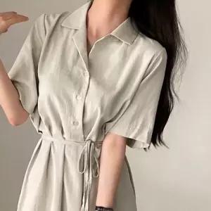 데이트룩 일상템 베스트칼라 오픈칼라셔츠 여유핏 롱드레스