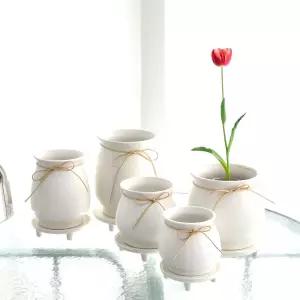 모던 도기 화분 리본 긴단지 13x18cm 흰색 깔끔한 모종 인테리어 디자인 꽃화분 베란다 분갈이 갬성 식물