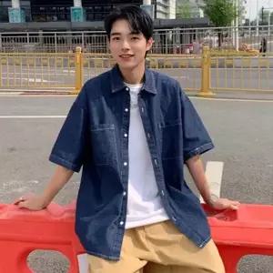 반팔니트 니트티 5부 여성티셔츠 워크웨어 데님 오버핏 셔츠 남자 HL]