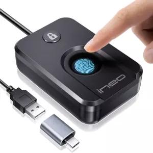 윈도우 10/11용 ineo USB 지문 인식기 헬로 원터치 로그인 및 화면 잠금 플러그 앤 플레이 비밀번호 없이