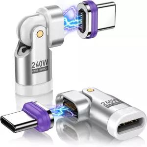 PD 240W 16PIN 180도 USB C 마그네틱 어댑터(2팩)/USB 90도 어댑터/직각 대 어댑터 1Phone 17/16/15 시리즈