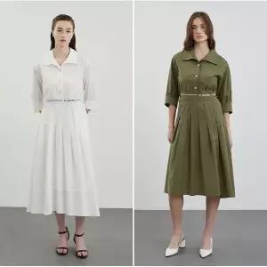 갤러리아 올리비아로렌 오픈카라 시보리 원피스 VVCOA4M3461