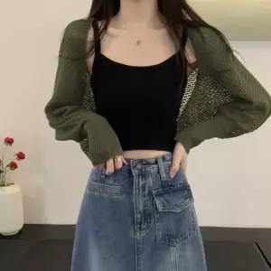가디건 카디건 볼레로 아우터 여성 그물 니트 데일리 봄볼레로