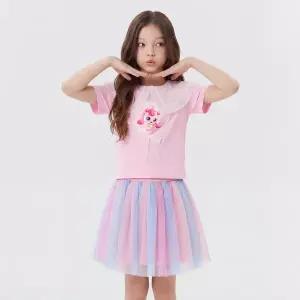 캐치! 티니핑 여아용 하츄핑 레이스 카라 5부 티셔츠 & 스커트 세트PK