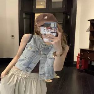 데님조끼 여성 코트 빈티지 자켓 조끼 가디건 봄가을