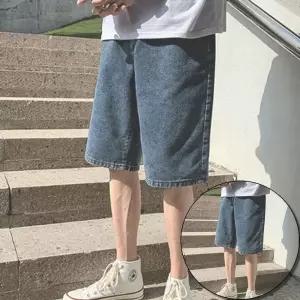 5부 남성데님 청반바지 워싱진 롤업 7부청바지 와이드팬츠