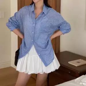 [하프클럽/옷자락]여자 데일리 루즈핏 면 스판 체크 긴팔 셔츠