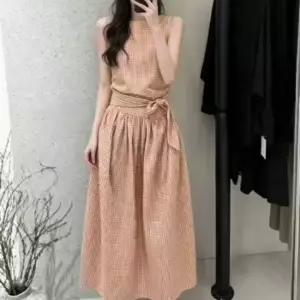 체크패턴 리본포인트 썸머원피스 피치랑원피스