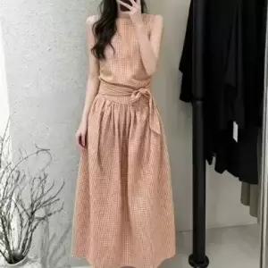 체크패턴 리본포인트 썸머원피스 피치랑원피스