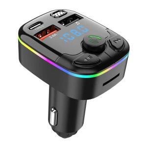 블루투스 5.0 차량용 FM 송신기 PD C타입 듀얼 USB 엠비언트 플레이어 MP3 충전기 무선 조명 18W 핸즈프리