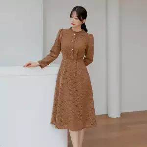시크라인 XXL까지) 아누 프릴 레이스 플레어 원피스 가을 하객룩 오피스룩 데이트룩 격식룩 빅사이즈