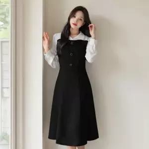 시크라인 XXL까지) 리오렌슈 배색 트위드 원피스 가을 하객룩 오피스룩 데이트룩 격식룩 빅사이즈