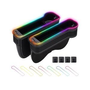 샤데맥스 LED 카시트 갭 필러 정리함 콘솔 측면 수납 박스와 컵 홀더가 있는 좌석 사이 RGB 색상 변경
