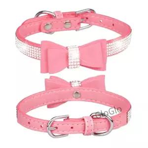 애완 동물 목걸이 반짝 이는 라인 석 개 Bowknot 고양이 손실을 방지하기 위해 편안한 조절 칼라