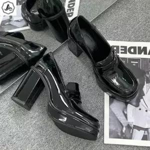 [애슬릿] 통굽 로퍼 발편한 가보시 힐 에나멜 여성 구두 9cm