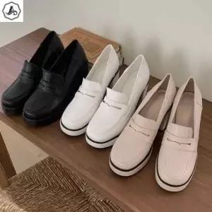 [애슬릿] 키높이 로퍼 통굽 가보시 라인 포인트 페니 힐 9cm