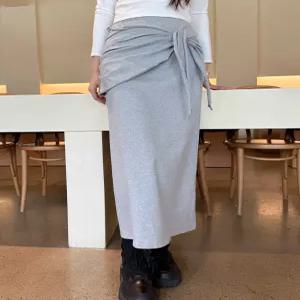 REDGREY 사이드 랩 허리 밴딩 면스판 스탠다드 롱 스커트 2color 봄 가을